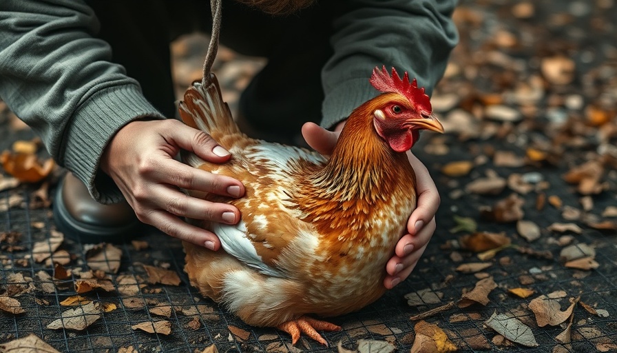 Concerned person inspecting hen's injuries, help save my hen.
