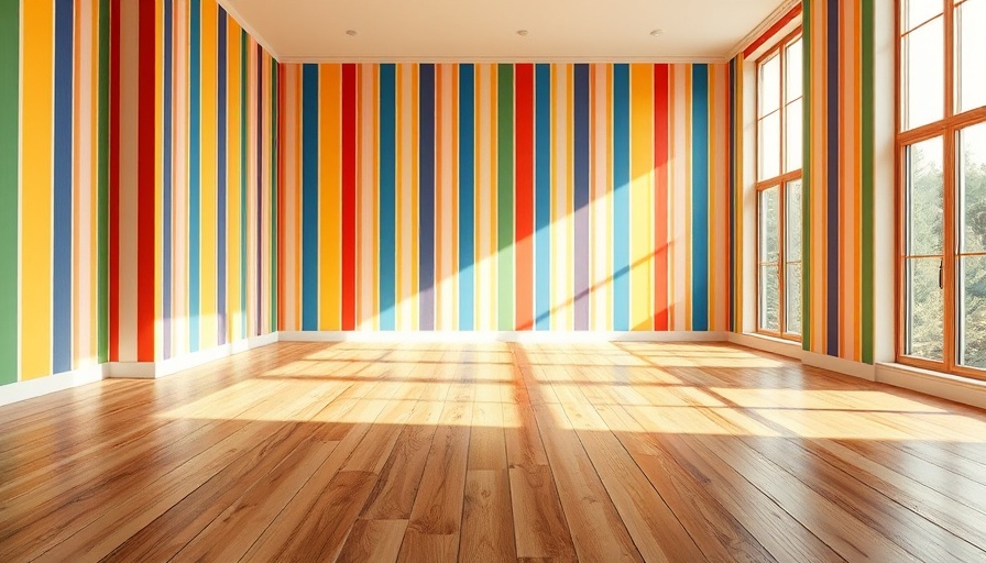 Room with polyurethane floor finish in vibrant striped walls.