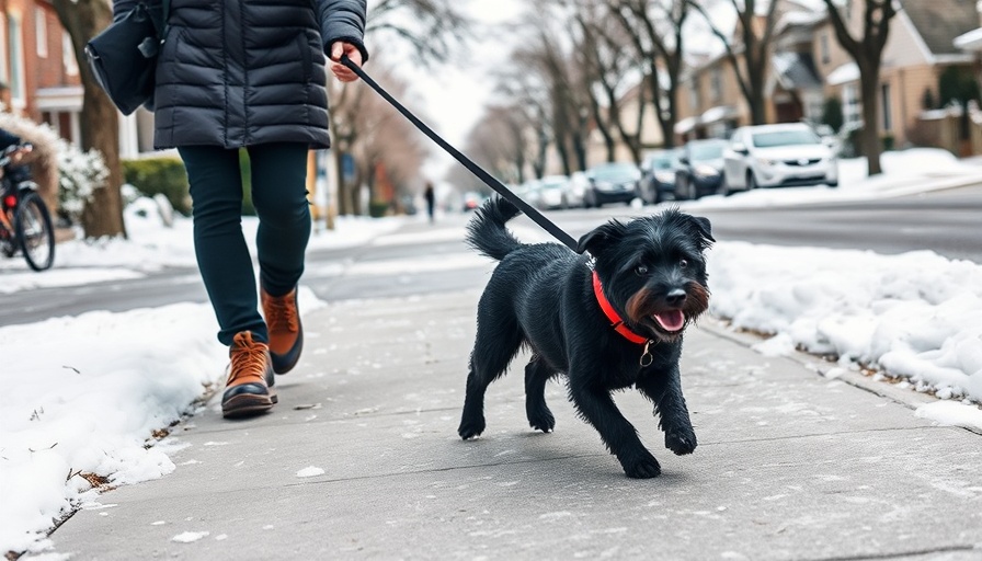 Paralyzed dog's resilient story on snowy sidewalk.