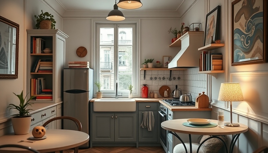 Stylish petite kitchen design in Paris apartment with vintage decor.