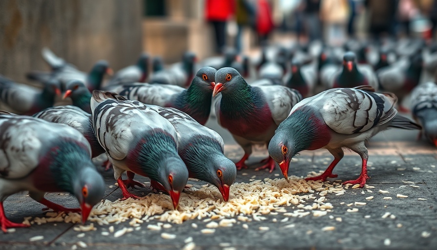 Pigeons pecking rice on a city sidewalk, Can Birds Eat Rice