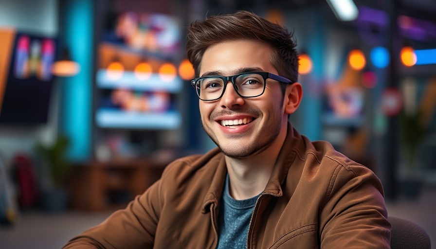 Young man in a studio smiling, Maybe Happy Ending Musical interview.
