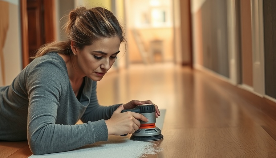 Woman sanding polyurethaned floors, careful craftsmanship.