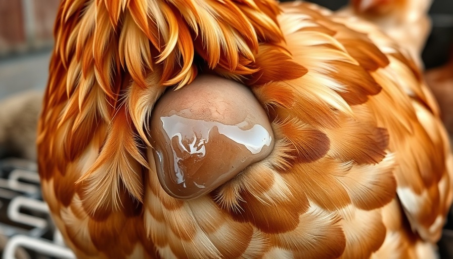 Hen with fluid-filled chest and lump close-up view.