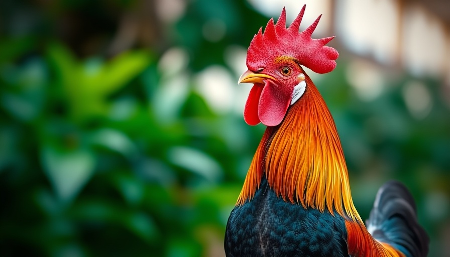 Vibrant rooster standing alert, Hudson County bird flu context.