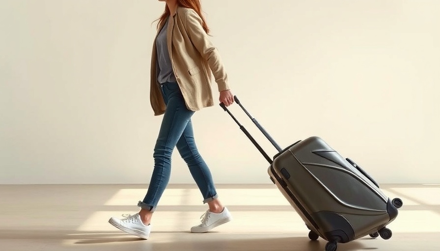 Young woman with suitcase, symbolizing travel essentials.