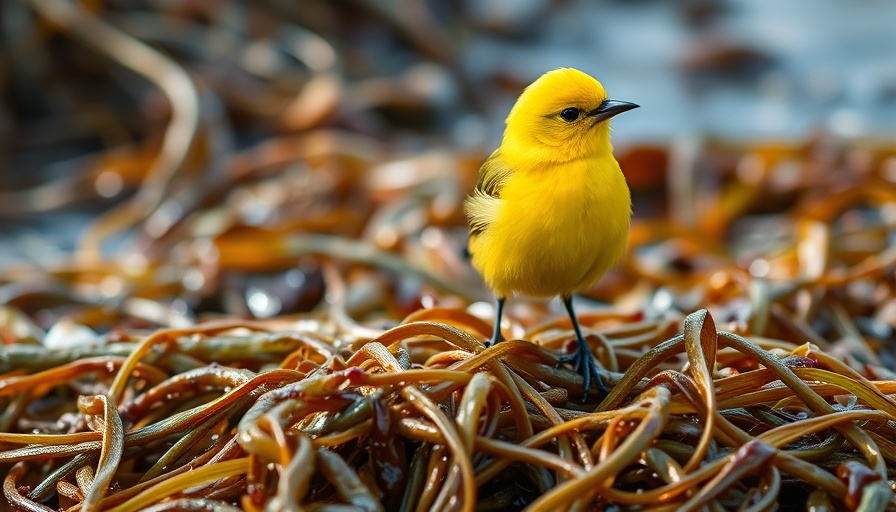 Yellow bird on seaweed illustrating 'Do Birds Eat Maggots'.