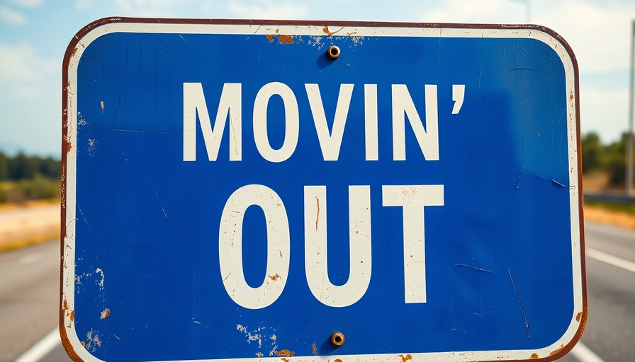 Reimagined MOVIN' OUT Musical sign with weathered texture.