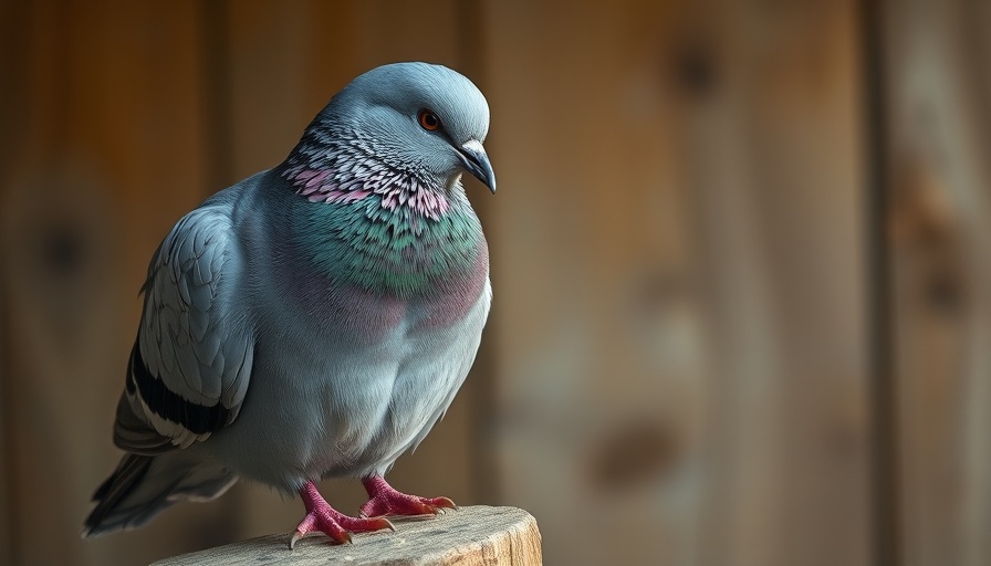 Pigeon on bird feeder observing seeds with natural background.