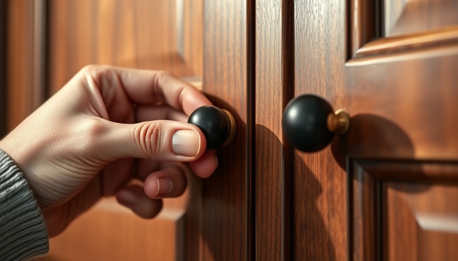Close-up of cabinet hardware installation with hands setting handles.