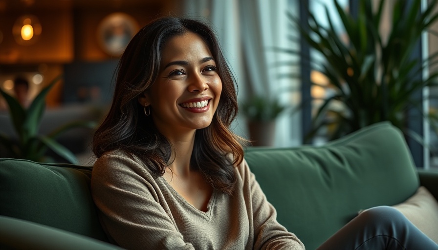 Woman smiling on a couch, relaxed setting, Where Is Kelly Clarkson Hiding?