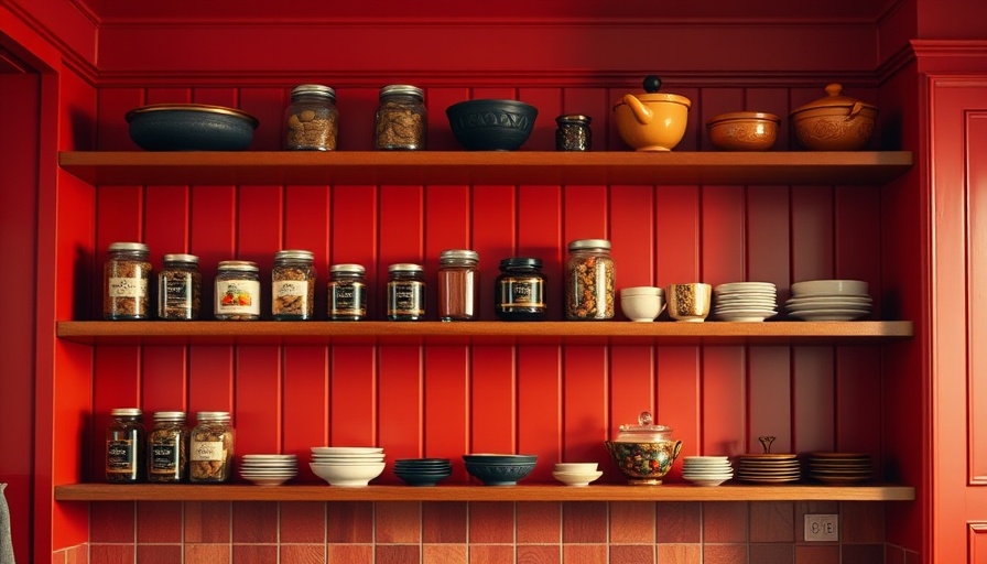 Elegant American-made kitchen cabinets with jars and bowls on shelves.