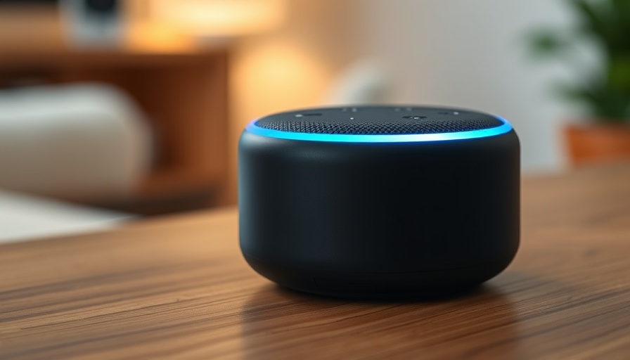 Amazon Echo Dot with blue ring, showcasing voice assistant features.