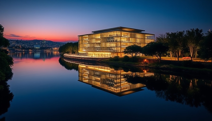 Kennedy Center illuminated at night reflecting on water.