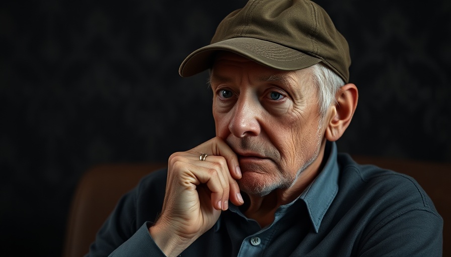 Thoughtful older man in cap reflecting, James Taylor Musical Development theme.