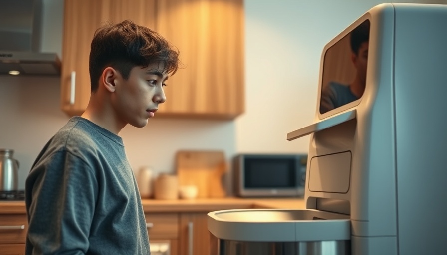 Man testing an automatic garbage can in a kitchen