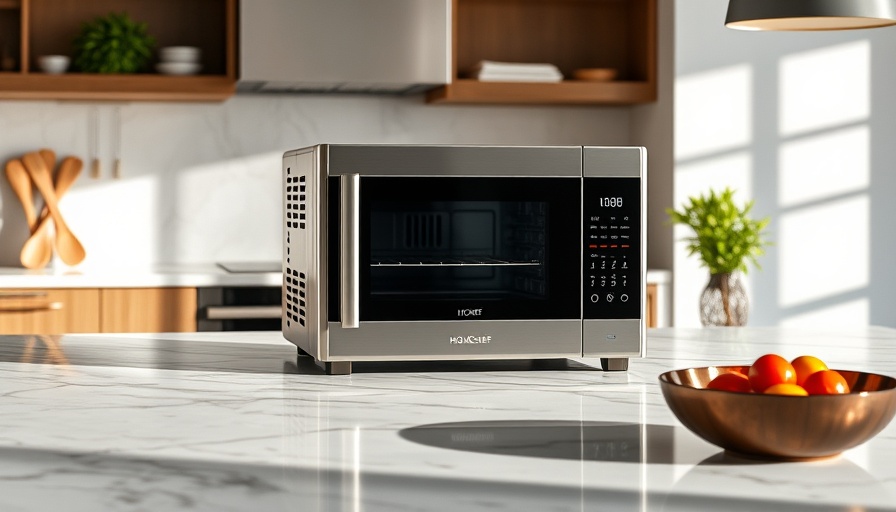 HomeCHEF Connect 4-in-1 Multi-Oven on a marble countertop in a modern kitchen.