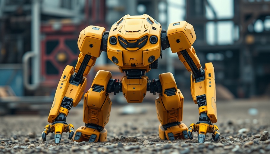 Agentless AI robotic mech on terrain, futuristic scene.