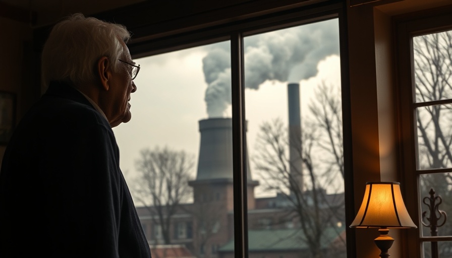 Elderly person in vintage room observing industrial pollution from window, highlighting Trump's EPA climate pollution public health.