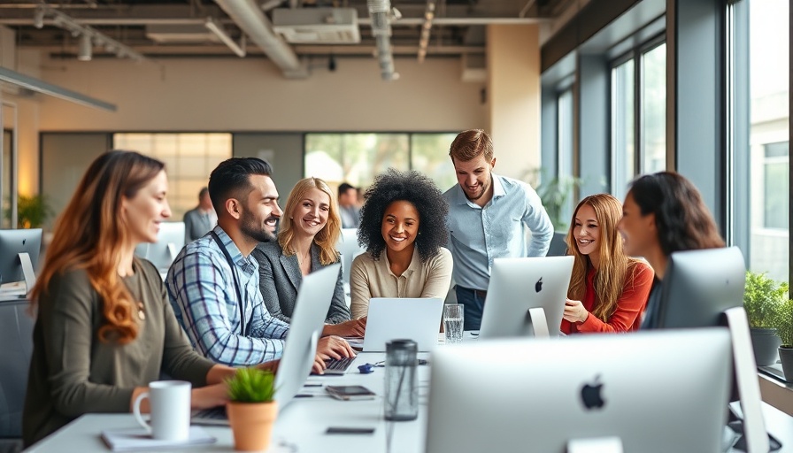 Diverse coworkers collaborating in modern office setting