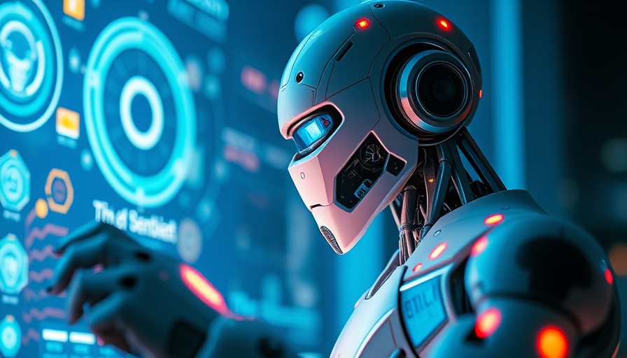 Futuristic robot engaging with digital interface, representing AI-powered solutions for utilities.
