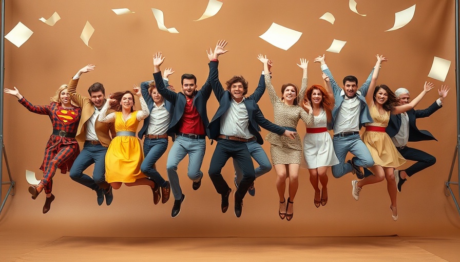 Operation Mincemeat Broadway Opening cast jumping playfully.