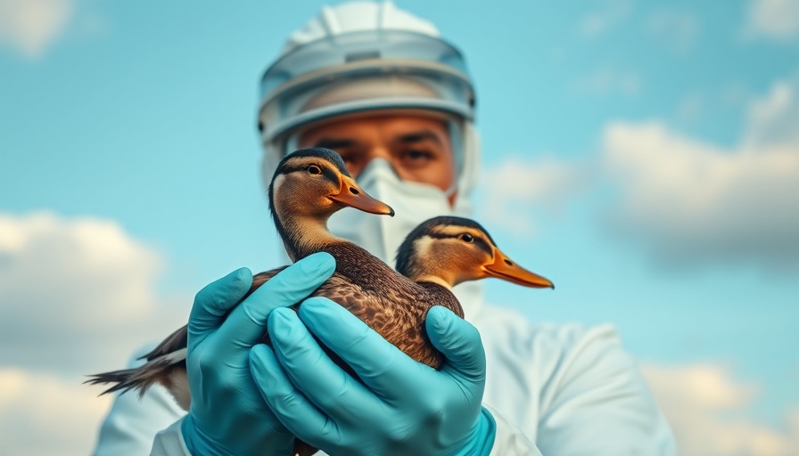 H5N1 bird flu migration impact: Scientist analyzing duck in protective gear.
