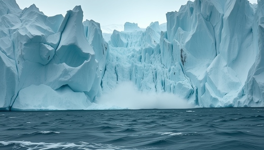 Melting glacier cascading into ocean, threatening global water supply.
