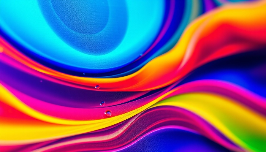 Vibrant OLED display close-up with colorful waves and droplets, enhancing OLED efficiency.