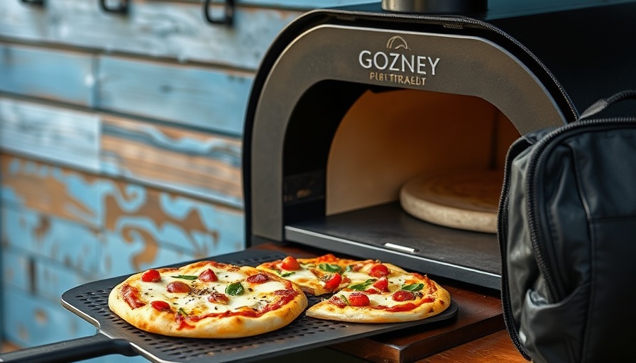 Gozney Tread Pizza Oven with cooked pizza and carry bag