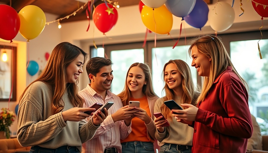 Vibrant celebration with friends chatting in cozy setting, NFC B-Day Chat Thread.