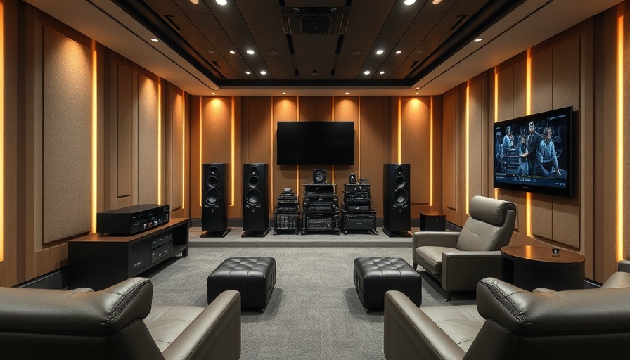 Luxurious hi-fi audio design room with sleek seating and ambient lighting.