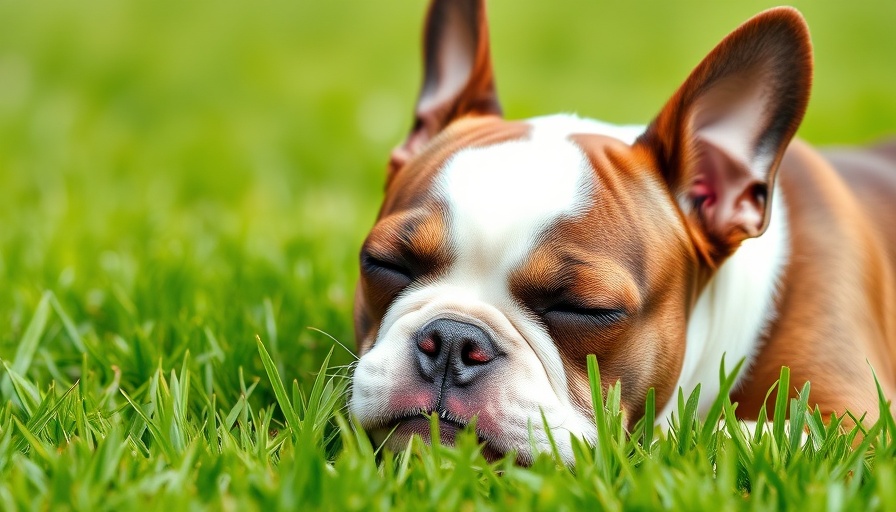 Boston Terrier lounging on a healthy lawn, Organic Lawn Care Guide.