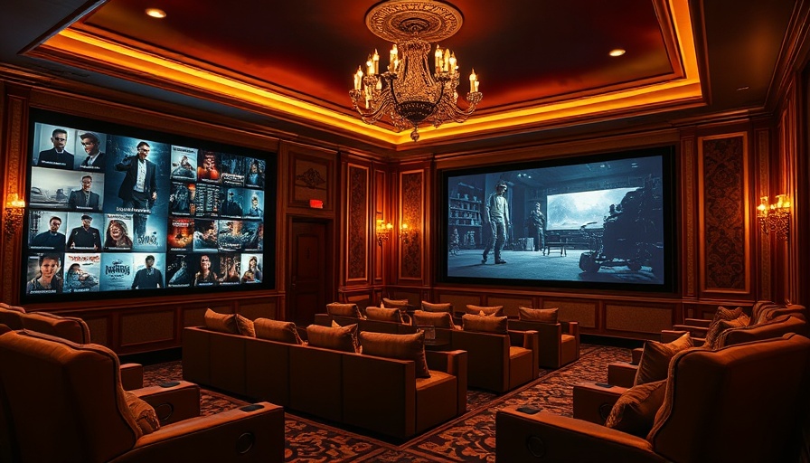 Luxurious home theater with a large display and ambient lighting.