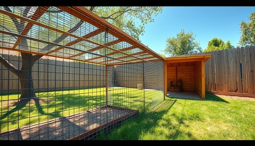 Outdoor bird enclosure for rodent control, sunny backyard