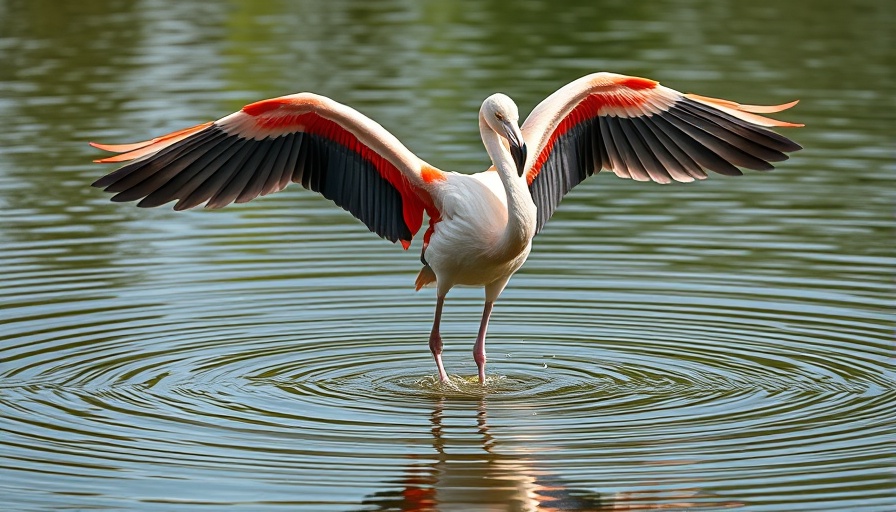 Flamingo showcasing melanin in bird feathers in calm water.