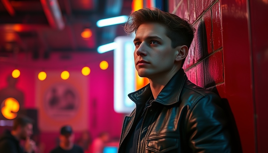 Thoughtful young man on vibrant stage, Alex Joseph Grayson Outsiders Broadway.