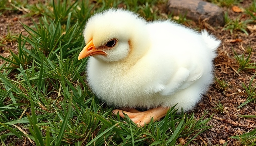Lethargic white chick on grass, potential diseases in chicks.