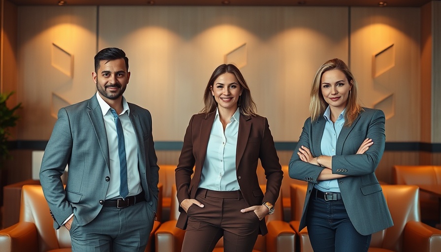 Stylish professionals networking in modern lounge with wall art.