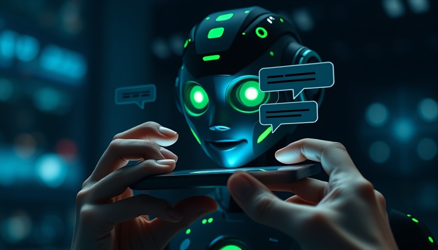 Futuristic AI chatbot interacting from smartphone, dynamic bokeh lights.
