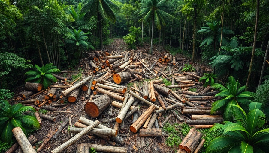 Illegal timber from Brazilian Amazon scattered in deforested area.