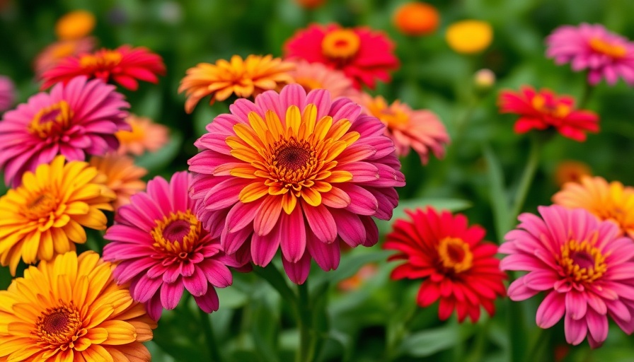 Colorful zinnia flowers in a cut flower garden design.