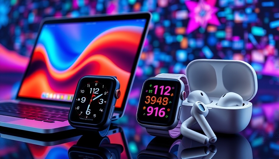 Apple Deals on MacBooks and gadgets in a dynamic tech collage.