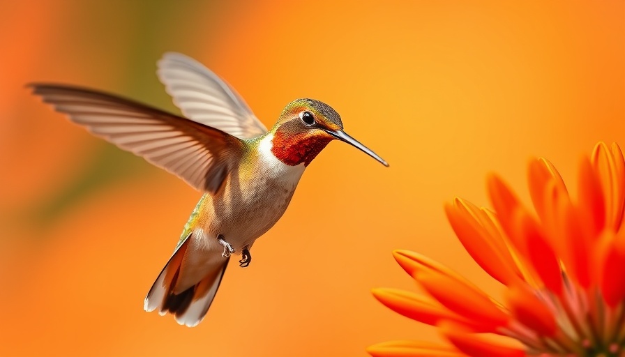Hummingbird feeding on orange flowers supporting bird conservation.