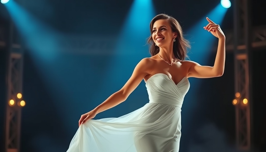 Elegant woman dancing in misty blue light on Broadway stage