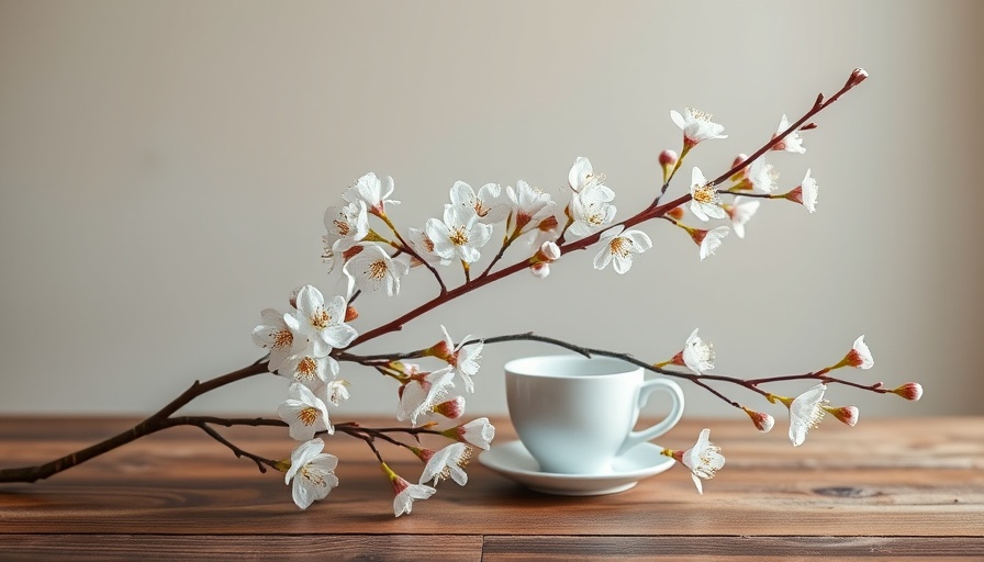 Natural flowering branches with cherry blossoms in glass jars on a table.