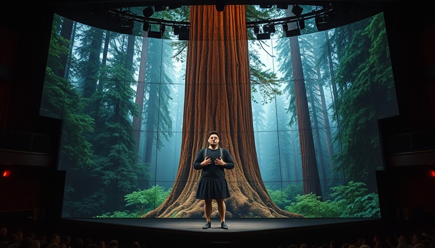 Redwood immersive theater experience with towering tree and forest projections.