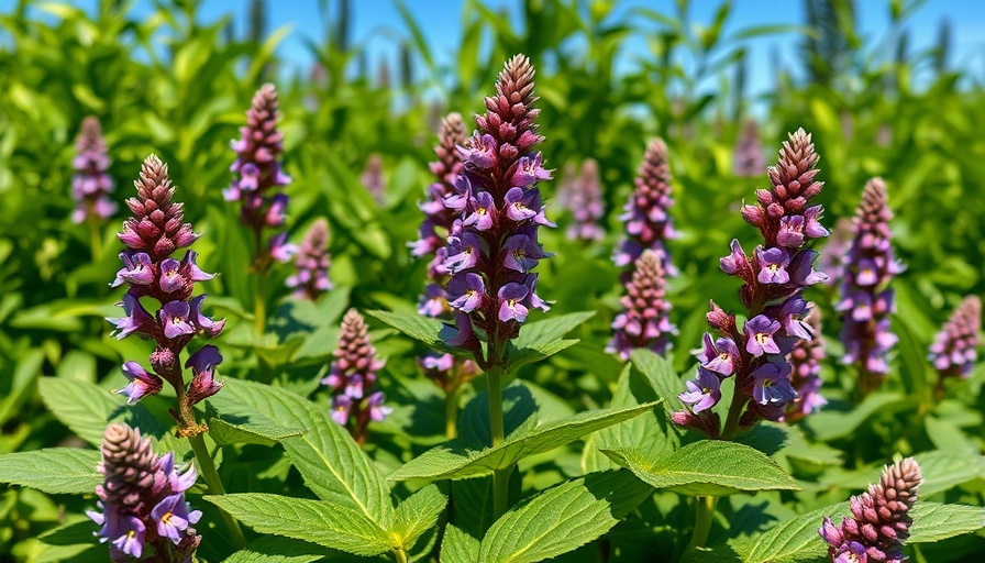 Lush comfrey plants with purple blossoms in garden.