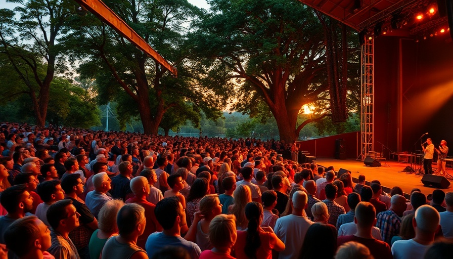 Broadway musicals in Stanley Park audience enjoying sunset performance.