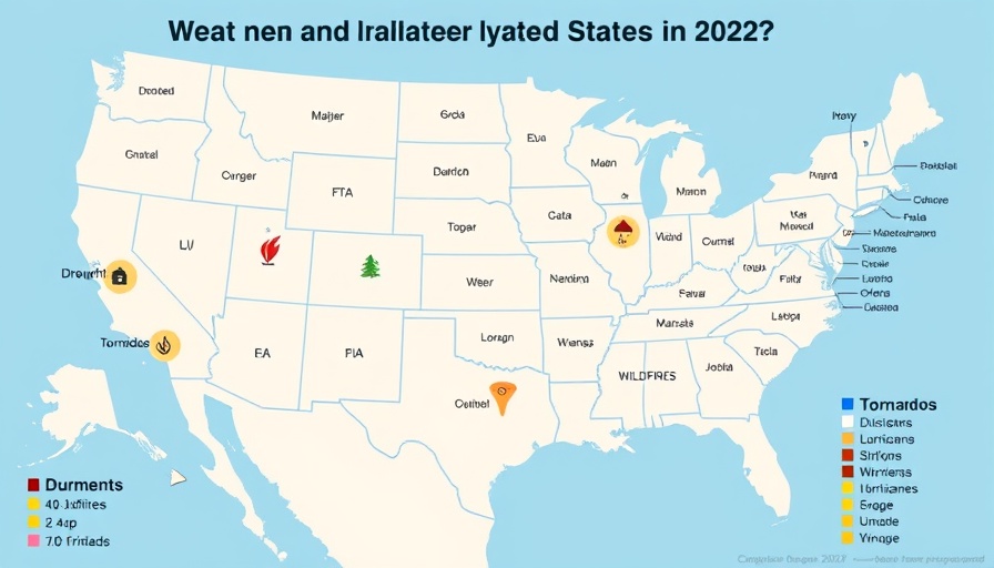 Map of 2022 U.S. weather disasters related to climate program funding.